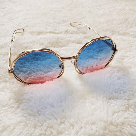 Seraphina Blue & Pink Geometric Sunglasses - Picture 6 of 11